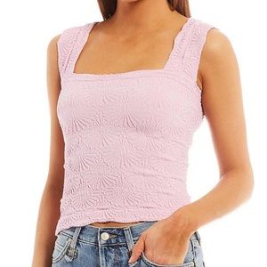 Free People Love Letter Jacquard Floral Square Neck Wide Strap Cami NWT